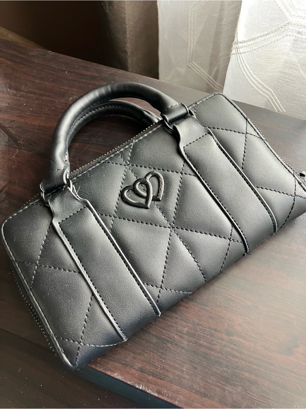 Betsey Johnson Black Quilted Mini Satchel with Heart Emblem